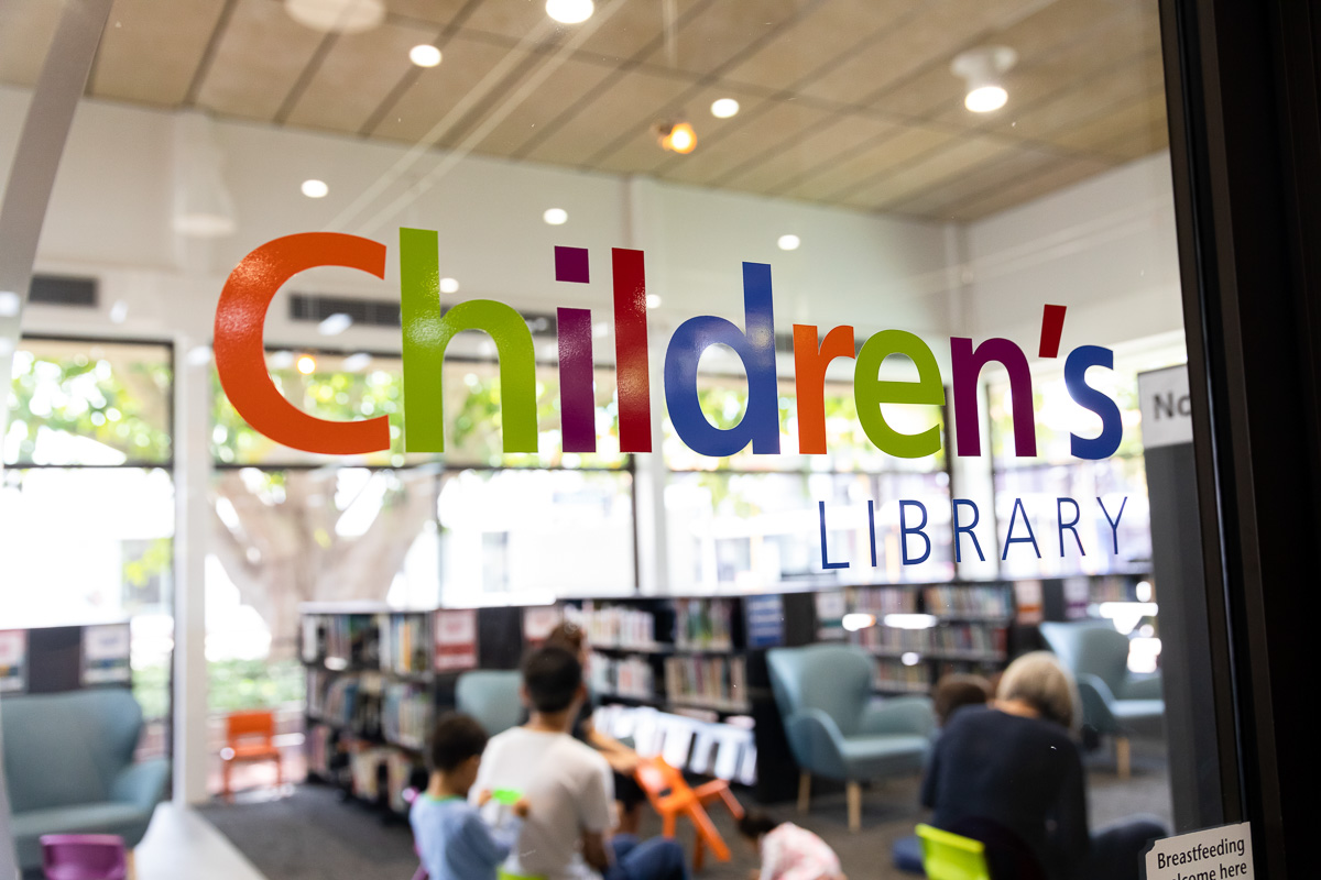 Image of Children's Library doors showing Children's Library signage