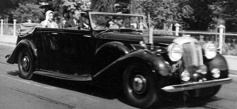 Queen Elizabeth II and Prince Phillip Rokeby Road past Rankin Gardens 1954