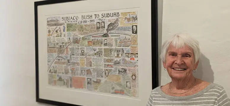 Mary Yates with heritage map