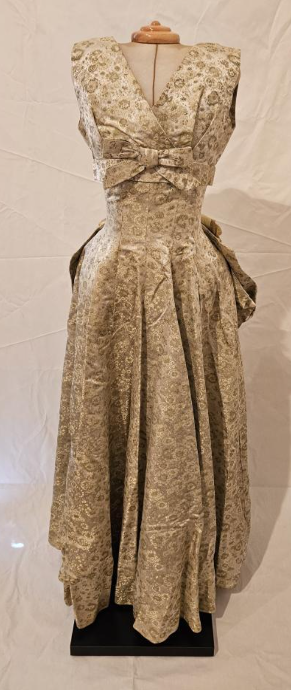 High waisted brocade evening gown